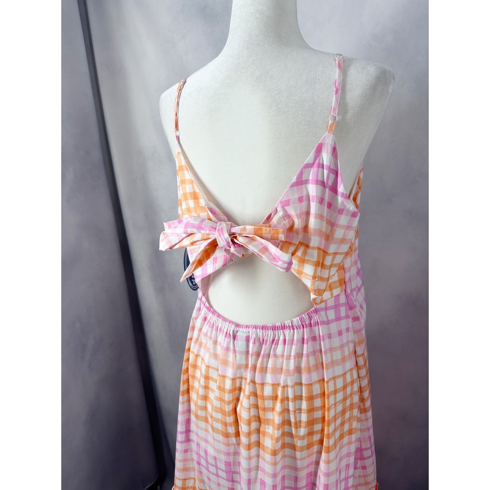 Scoop Cotton Sleeveless Gingham Tie Back Summer Midi Dress Women's Size Large - Picture 6 of 13